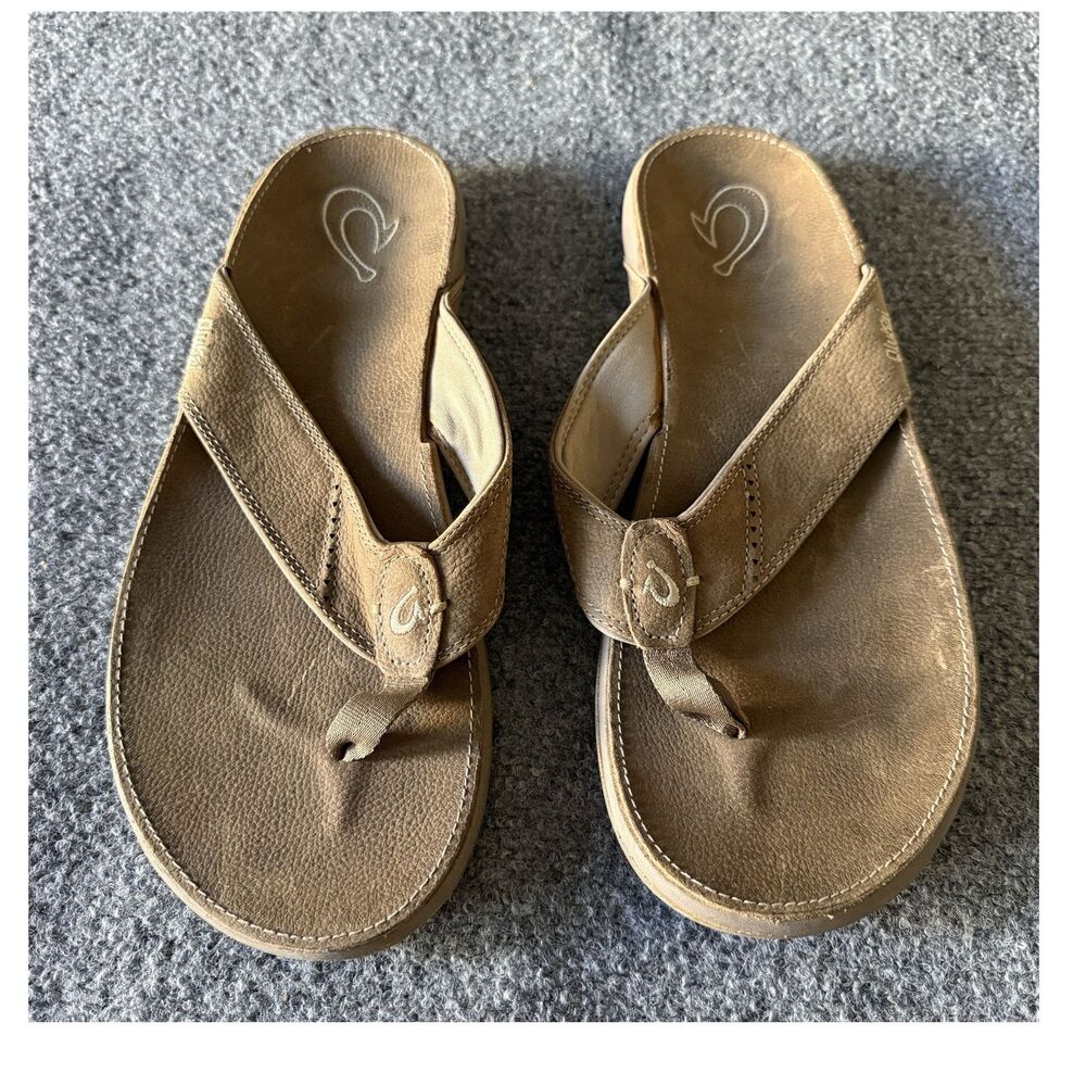 OluKai Nui Men's Thong Sandals Brown Leather US 13 EU 46 10239-1010